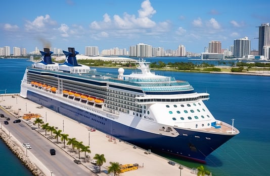 Cruise ship Celebrity Infinity docked in Port Everglades, Ft Lauderdale, Florida. Generative AI photo