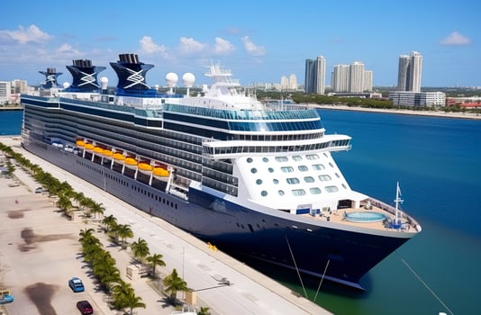 Cruise ship Celebrity Infinity docked in Port Everglades, Ft Lauderdale, Florida. Generative AI photo