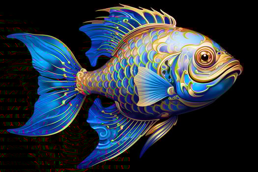3d rendering. fish on black background. Generative AI photo