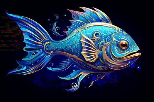 3d rendering. fish on black background. Generative AI photo