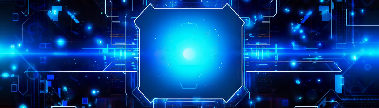 science fiction wallpaper with blue lights. Generative AI photo