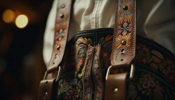 Leather fashion, elegance, clothing, backgrounds, buckle, pattern, bag, metal generated by AI photo