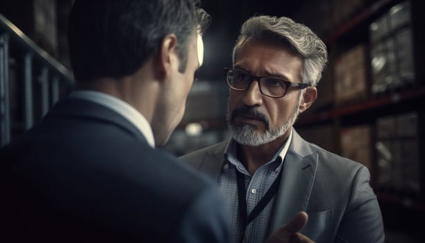 A successful businessman in a corporate office discussing with colleagues generated by AI photo