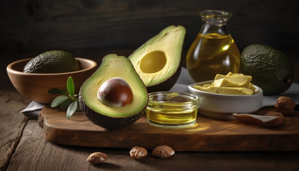 Fresh avocado, nature healthy, organic, vegetarian gourmet ingredient for wellbeing generated by AI photo