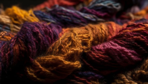 Fluffy purple ball of wool, woven with vibrant colors generated by AI photo