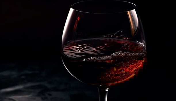 Luxury wineglass pouring red wine, elegant celebration in black background generated by AI photo