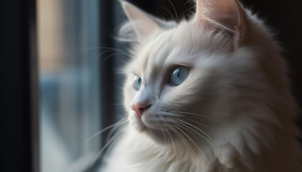 Cute kitten sitting, staring with blue eyes, fluffy fur, striped generated by AI photo