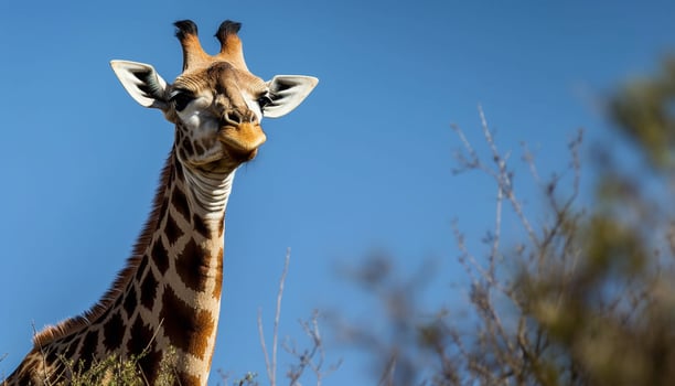 Giraffe in Africa, standing tall, gazing at the beautiful savannah generated by AI photo