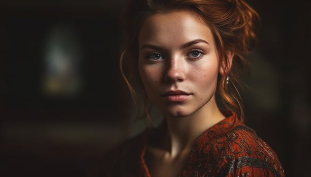 Young adult woman looking at camera with confidence and elegance generated by AI photo