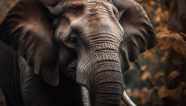 Cute African elephant calf walking in wet tropical rainforest generated by AI photo