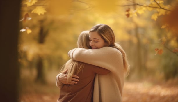 Autumn outdoors, smiling child embraces nature with family happiness and love generated by AI photo