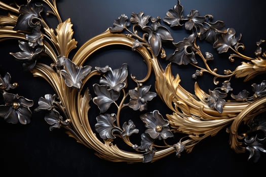 AI Generated luxury golden ornaments on black photo