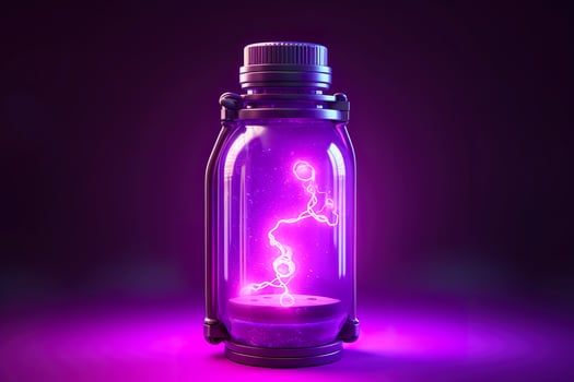 Purple Sci Fi Energy Flask with Pure Background. AI Generative photo