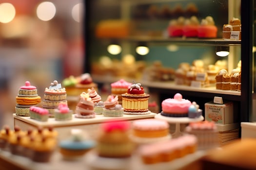 A Taste of Sweetness. A Pop Mart Blindbox Cake Shop with a Clean Background. AI Generative photo
