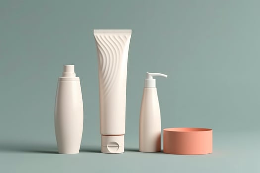Blank cosmetic skincare makeup containers. 3D Render. Generative AI photo