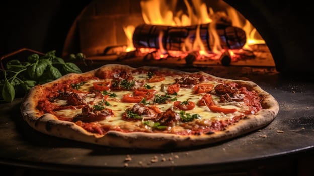Freshly pizza from brick oven AI Generated photo