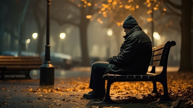 One man sitting on bench AI Generated photo