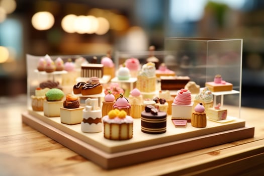 A Taste of Sweetness. A Pop Mart Blindbox Cake Shop with a Clean Background. AI Generative photo