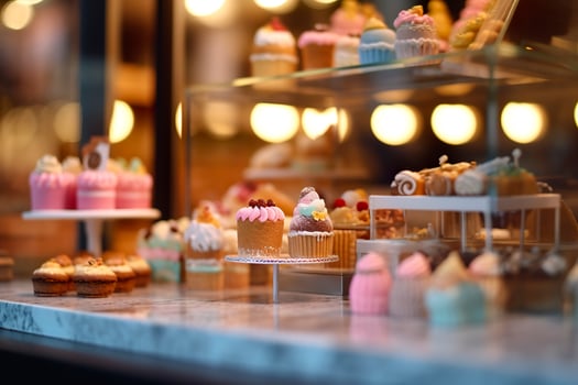 A Taste of Sweetness. A Pop Mart Blindbox Cake Shop with a Clean Background. AI Generative photo