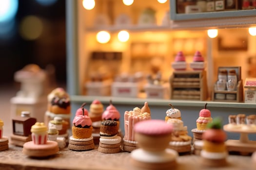 A Taste of Sweetness. A Pop Mart Blindbox Cake Shop with a Clean Background. AI Generative photo