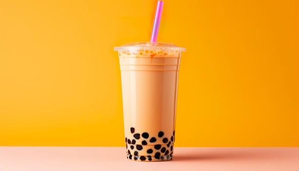 A bubble tea in a plastic cup. Generative AI photo