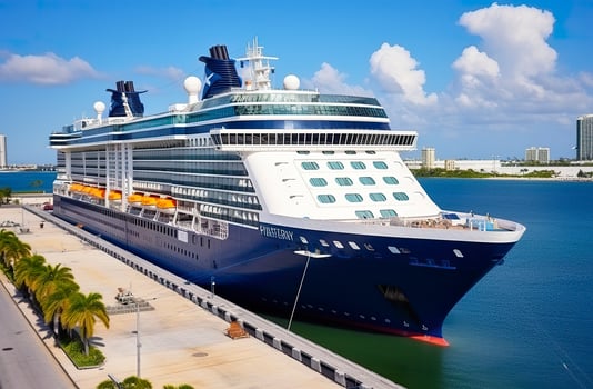 Cruise ship Celebrity Infinity docked in Port Everglades, Ft Lauderdale, Florida. Generative AI photo