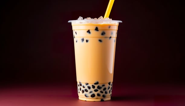 A bubble tea in a plastic cup. Generative AI photo