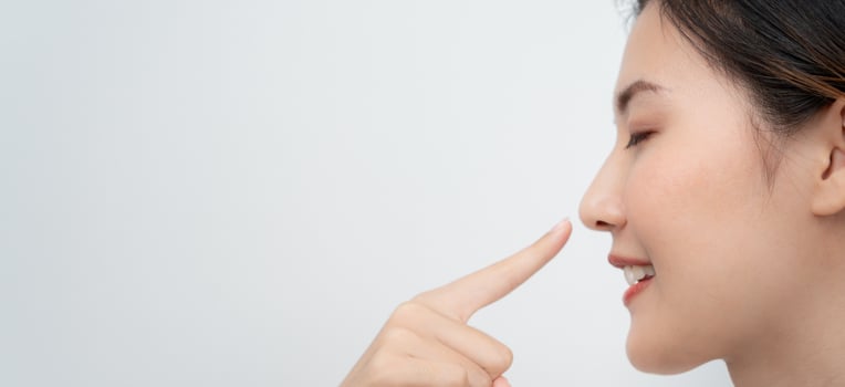 plastic surgery, beauty asian smile and happy after surgery, surgical procedure that involve altering shape of nose, doctor examines patient nose before rhinoplasty, medical assistance, health photo