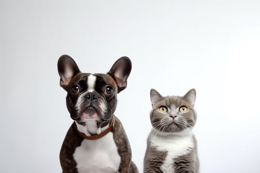 Portrait dog with cat isolated on white background.. photo