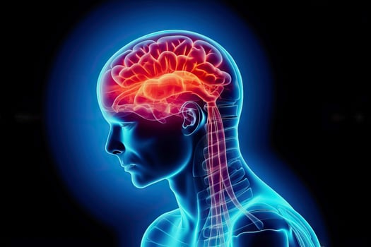 Painful Discomfort - Silhouette Depicting a Man's Headache - Generative AI photo