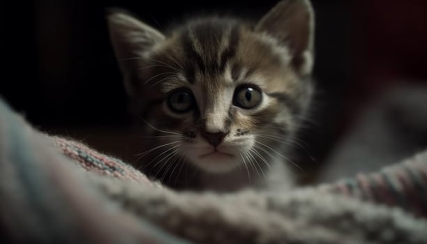 Cute kitten with soft fur, staring with playful curiosity generated by AI photo
