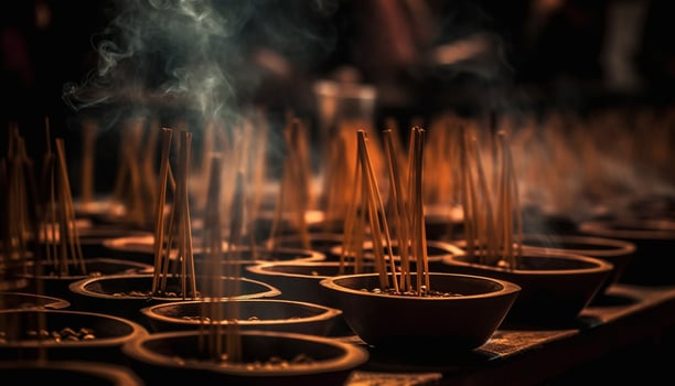 Flame burning, heat glowing, candlelight illuminates spirituality in religious ceremony generated by AI photo