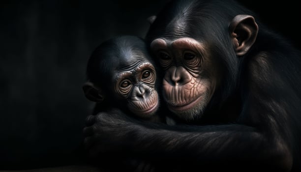 Cute young primate in the wild, looking at camera with love generated by AI photo