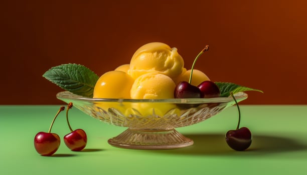 Freshness and sweetness of fruit on a green table, healthy gourmet generated by AI photo