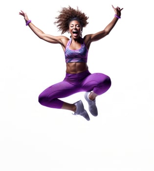 A female sports runner jumping isolated photo