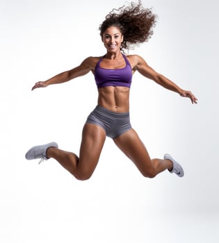 A female sports runner jumping isolated photo