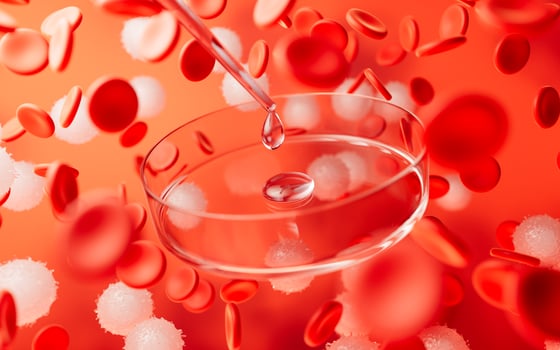 Petri dish and red blood cells, 3d rendering. photo