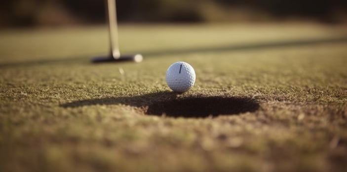 Golf ball on green grass, athlete hitting with accuracy generated by AI photo