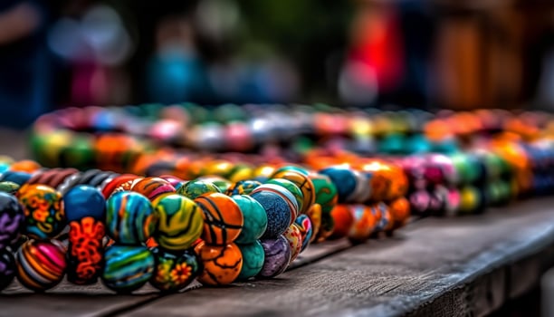 A vibrant collection of colorful handmade souvenirs adorns the store generated by AI photo