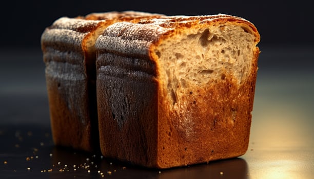 Freshly baked gourmet bread, a sweet slice of homemade indulgence generated by AI photo