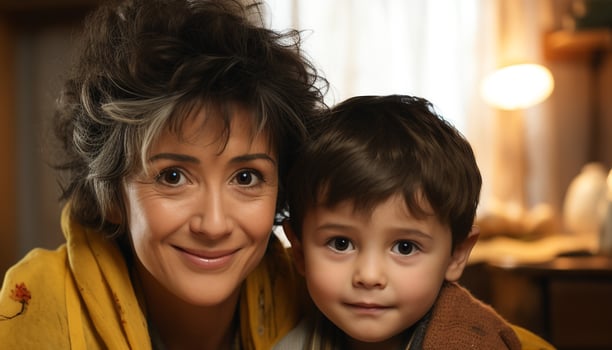 Smiling family, cute boys, cheerful portrait, two people, love, childhood generated by AI photo