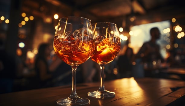 Alcohol, drink, celebration, bar, night, wine, table, drinking glass, luxury, party generated by AI photo