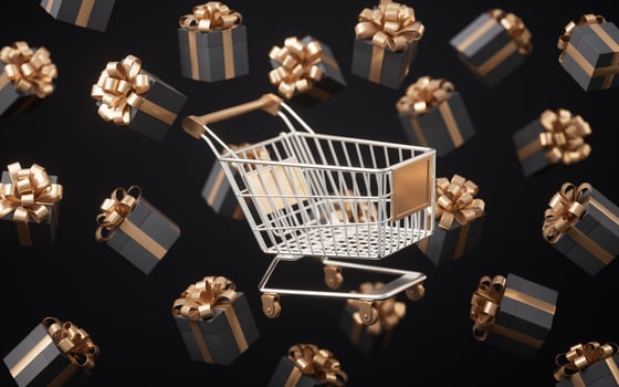 Gift box and shopping cart, 3d rendering. photo