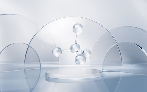 Molecule with glass geometry background, 3d rendering. photo