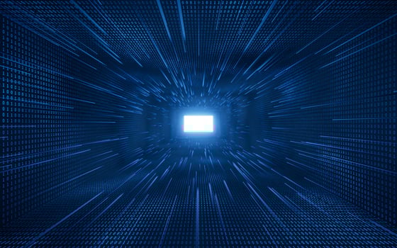 Dark blue digital cyberspace tunnel, 3d rendering. photo