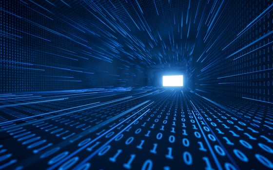 Dark blue digital cyberspace tunnel, 3d rendering. photo