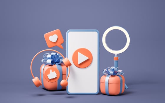 Microphone live streaming and gift boxes, 3d rendering. photo