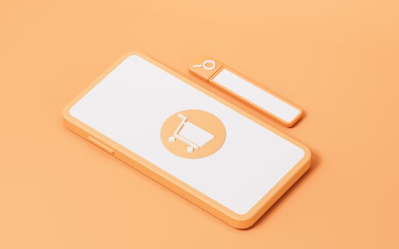 Mobile phone with shopping icon, 3d rendering. photo