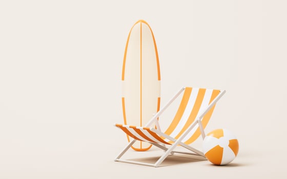 Surfboard and resort with cartoon style, 3d rendering. photo