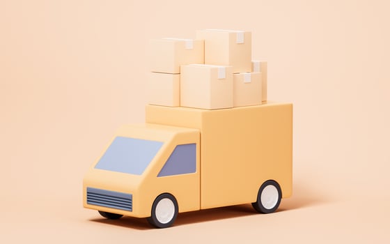 Truck and cargo box with cartoon style, 3d rendering. photo